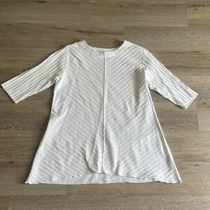 Focus Casual Life Tunic Top Womens Small Stripes Seam Button Lagenlook Oversized